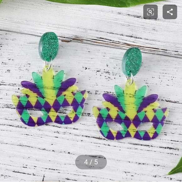 I'll Try & Restock Mardi Gras Mask Earrings Colorful Carnival - Picture 6 of 10